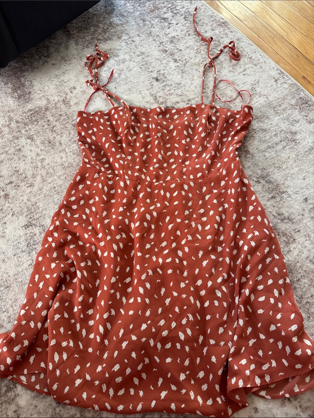 Rust Printed Tie-Shoulder Mini Dress